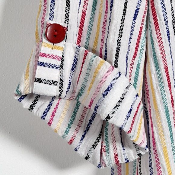 Ali Miles Button Front Tunic Shirt Sz 3X Rainbow Stripe 3/4 Sleeve Wire Collar - Picture 6 of 10